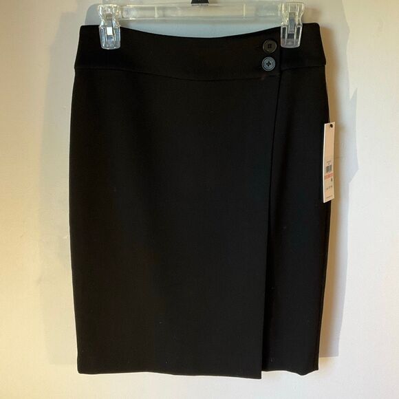 Calvin Klein Suit Faux Wrap Two Button Pencil Skirt. Black NWT. 2 - Picture 13 of 15
